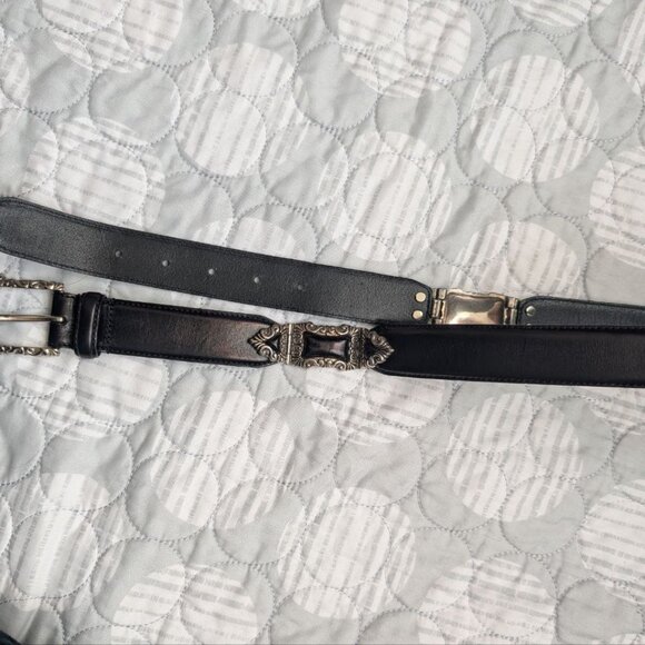 Fossil Black Leather Belt with Silver Metal Ornaments and Buckle Size L main image 5